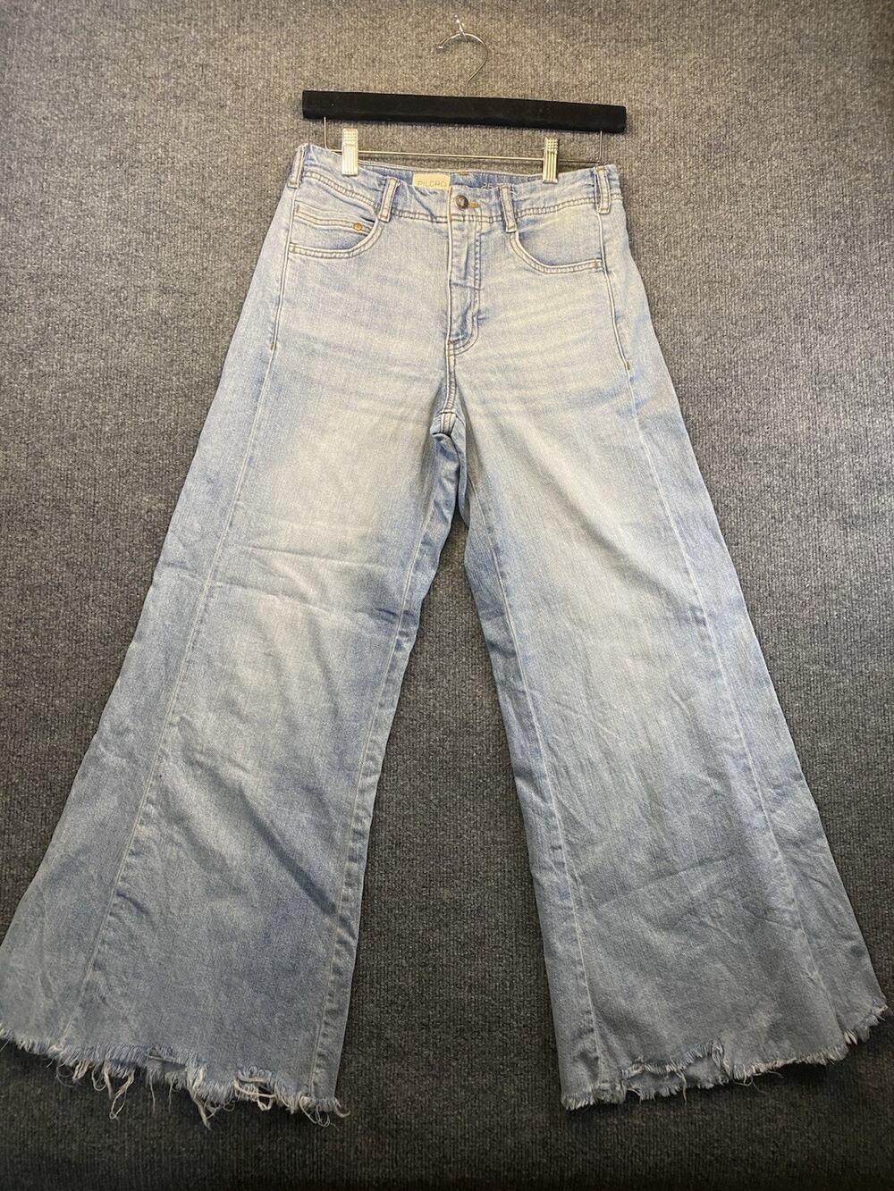 Pilcro Jeans Womens 25 Blue Wide Leg Flared BOHO Baggy Raw Hem Light Wash